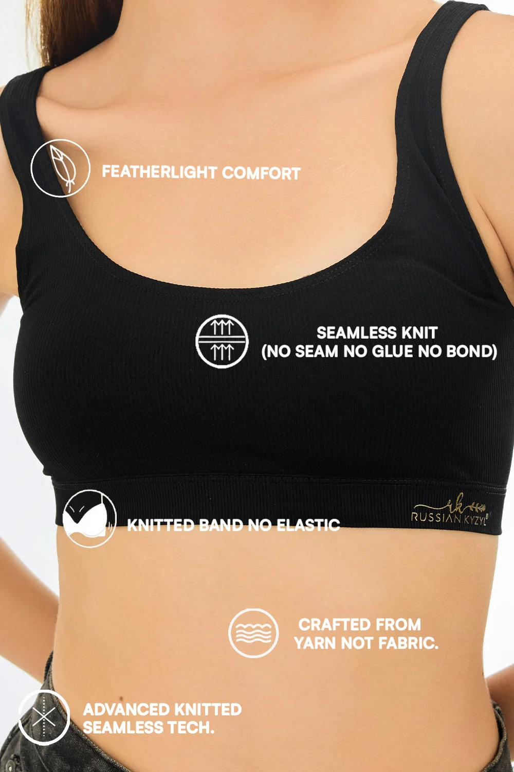Buy Knitted Seamless Easy Slip-On Elastane Band Air-Light Non-Padded Ribbed Crop Top