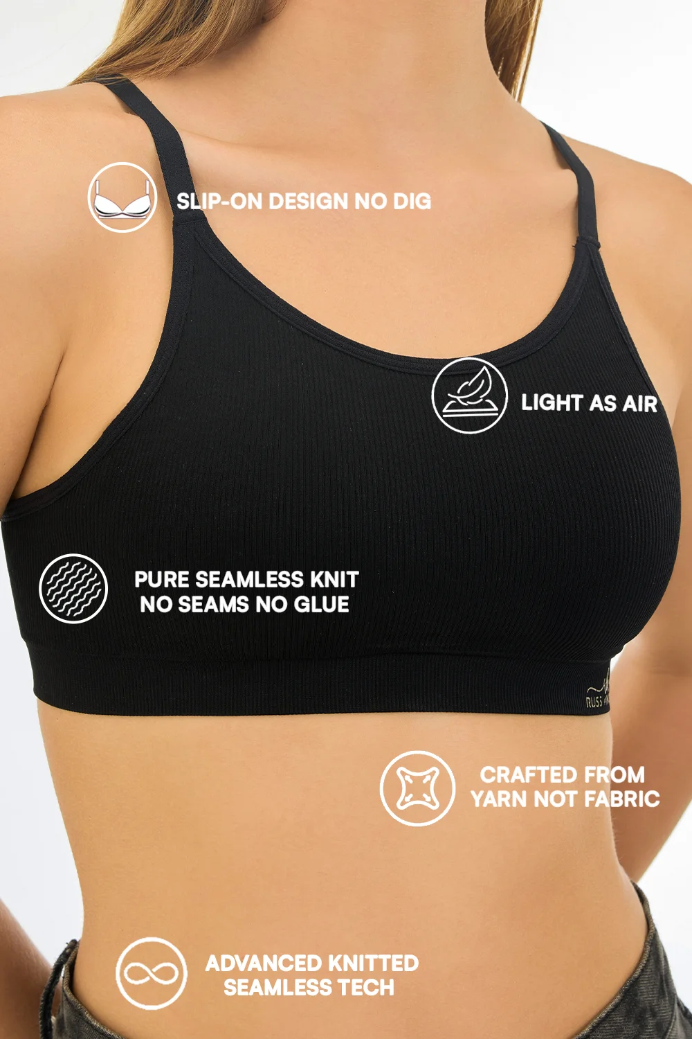 Buy Knitted Seamless Slip-On Ultra-Light Breathable Non-Bonded Underband Removable Pad Ribbed Bra