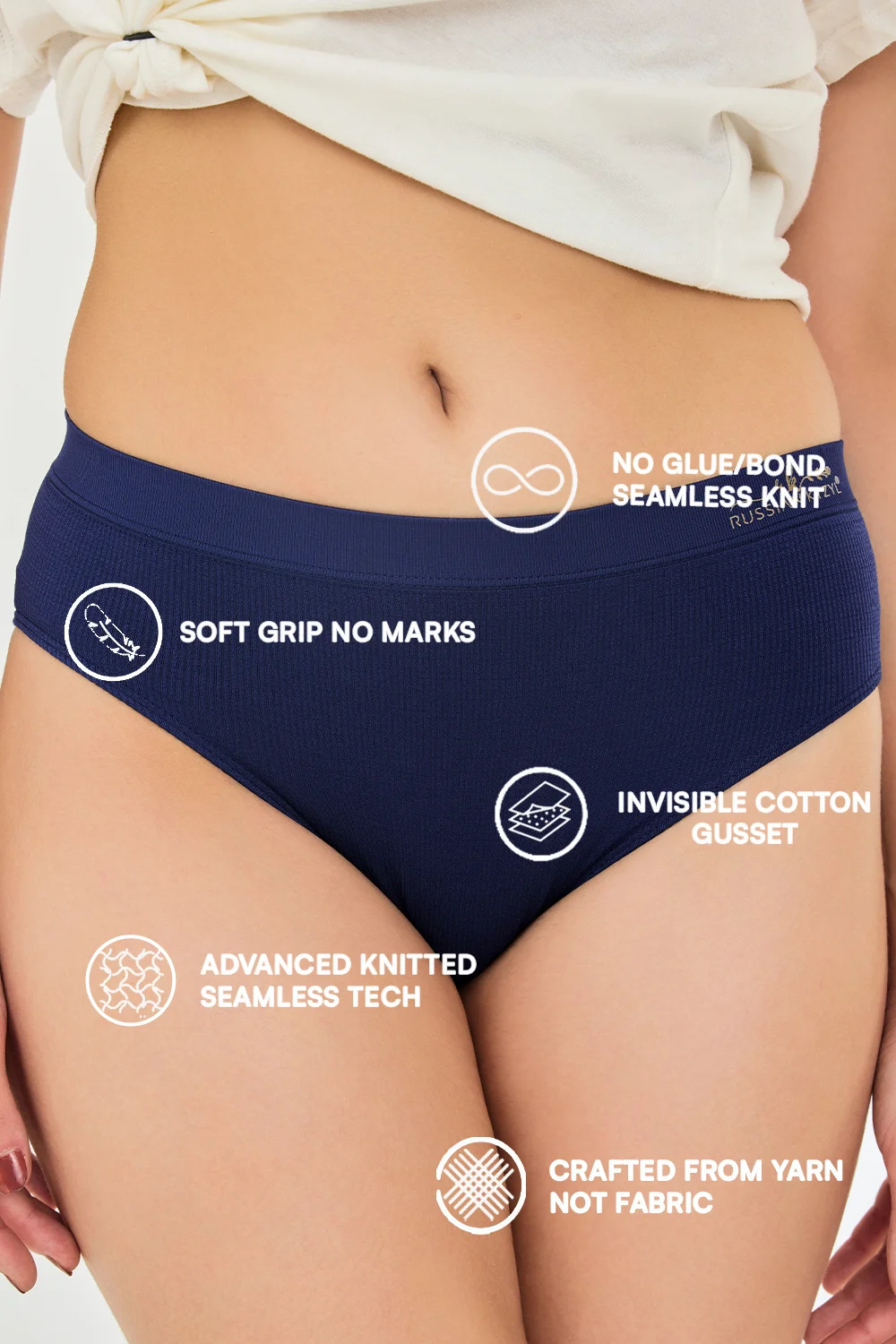 Buy Knitted Seamless Mid-Rise No-Dig Waistband Cloud Soft Ultralight 4-Way Stretch Essential Panties 2 Pack