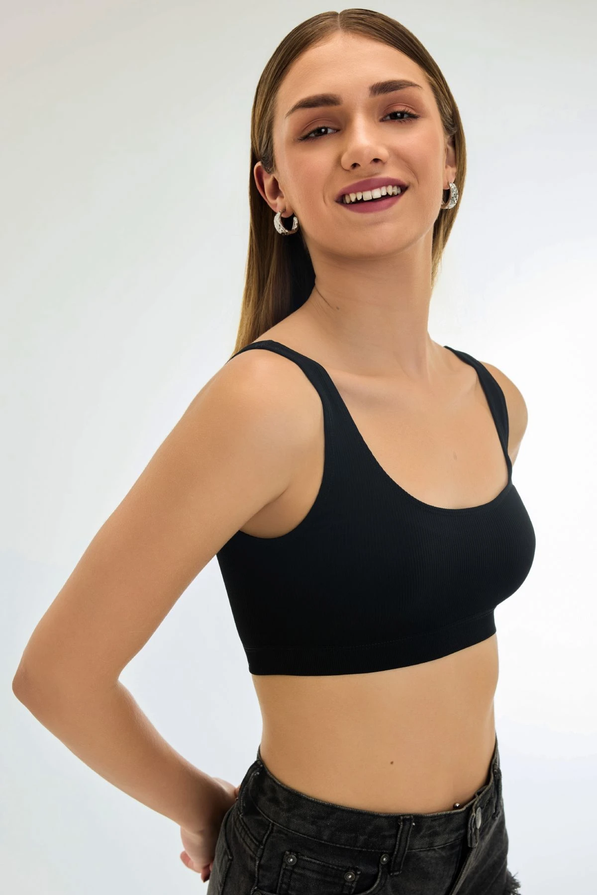 Buy Knitted Seamless Easy Slip-On Elastane Band Air-Light Non-Padded Ribbed Crop Top
